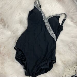 Roxanne Black Cross Over Design One Piece Swim Set